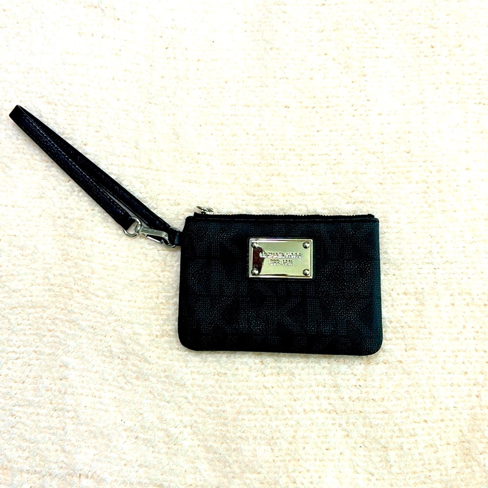 Michael Kors Logo Black Leather Wristlet Wallet